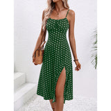 New Polka Dot Print Maxie Suspender Dress Summer  With Side  Slit