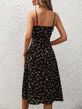 New Polka Dot Print Maxie Suspender Dress Summer  With Side  Slit