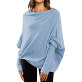 Loose Bat Sleeve Sweater Tops Simple Casual Fashion Versatile Solid Color Round Neck Sweater Fo