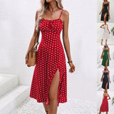 New Polka Dot Print Maxie Suspender Dress Summer  With Side  Slit