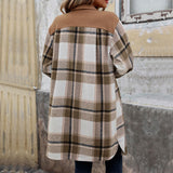 New Brushed Plaid Long Coat With Pockets