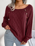 Square Neck Knitted Sweater With Button Design Winter Warm Long Sleeve Tops Women's Clothing