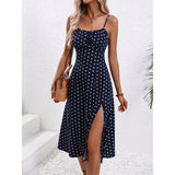 New Polka Dot Print Maxie Suspender Dress Summer  With Side  Slit