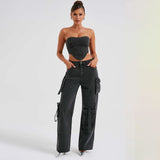 Women's Suit Low Waist Three-dimensional Tube Top And Pocket Stitching Jeans Pants