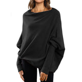 Loose Bat Sleeve Sweater Tops Simple Casual Fashion Versatile Solid Color Round Neck Sweater Fo