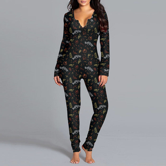 Halloween Printed Jumpsuit Long Sleeve Home Pajamas