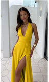 Halterneck V-neck Slit Dress Summer Backless Strappy Maxi Dress