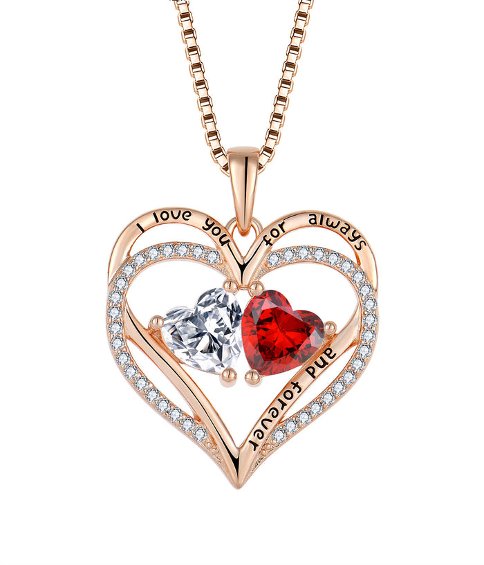 Silver Double Love Necklace With Rhinestones Fashion Personality Heart-shaped Necklace Valentine's Day Gift