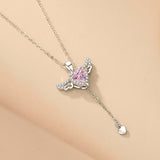 Moving Cupid Heart Angel Wings Tassel Necklace With Crystal Clavicle Chain