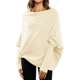 Loose Bat Sleeve Sweater Tops Simple Casual Fashion Versatile Solid Color Round Neck Sweater Fo