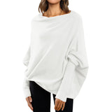 Loose Bat Sleeve Sweater Tops Simple Casual Fashion Versatile Solid Color Round Neck Sweater Fo