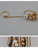 Chained Ring Duo w/ Faux Pearls & Rhinstone