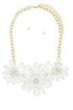 Clustered faux pearl flower statement necklace set