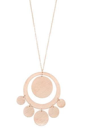 Textured disk link pendant long necklace