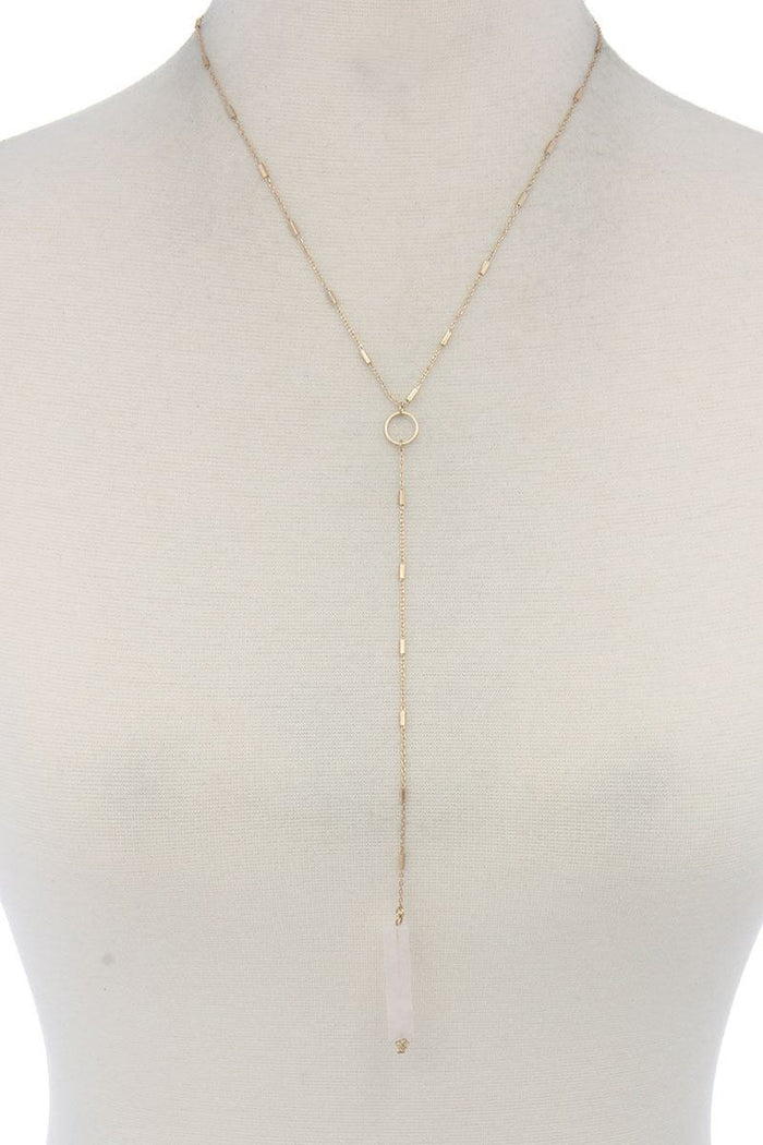 Rectangular Faux Stone Y Shape Necklace