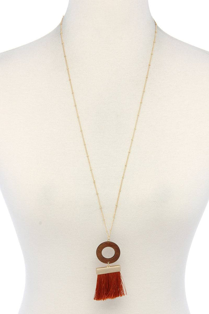 Wooden Circle Tassel Pendant Necklace