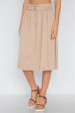 Khaki High-waist Solid Midi Skirt