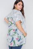 Plus Size Denim Grey Combo Plaid Floral Sort Sleeve Top