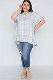 Plus Size Denim Grey Combo Plaid Floral Sort Sleeve Top