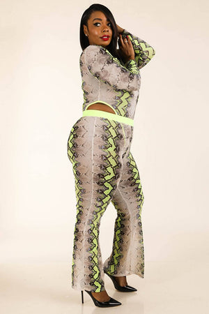 Snake Printed Mesh Bodysuit & Leggings Set