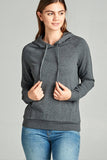 Long Sleeve Pullover French Terry Hoodie Top W/ Kangaroo Pocket