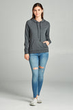 Long Sleeve Pullover French Terry Hoodie Top W/ Kangaroo Pocket