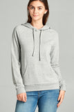 Long Sleeve Pullover French Terry Hoodie Top W/ Kangaroo Pocket