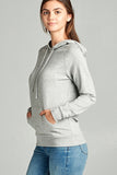 Long Sleeve Pullover French Terry Hoodie Top W/ Kangaroo Pocket