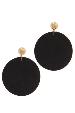 Leather Circle Post Drop Earring