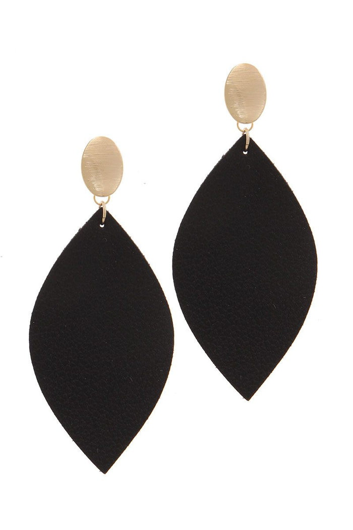 Leather Pointed Oval Post Drop Earring