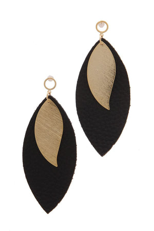 Leather Pointed Oval Post Drop Earring