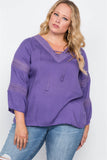 Plus Size Crochet Trim V-neck Boho Top