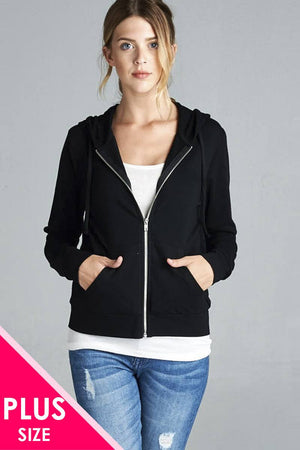 Long Sleeve Zipper French Terry Jacket W/ Kangaroo Pocket