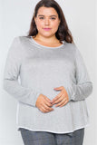 Plus Size Knit Long Sleeve Contrast Trim Top