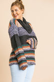 Multicolor Striped Fuzzy Knit Long Sleeve Pullover