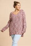 Multicolor Long Sleeve V-neck Soft Knit Pullover Tunic Sweater