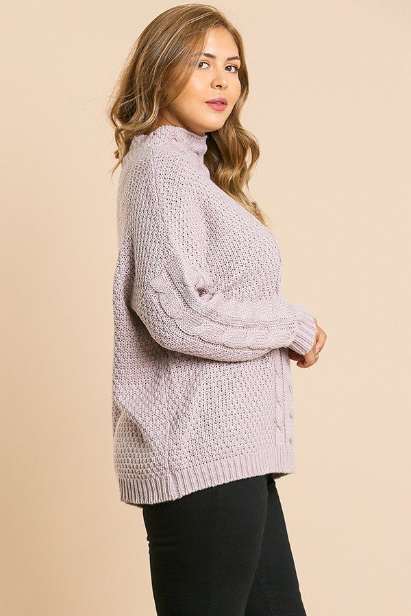 Long Sleeve Cable Knit Mock Neck Pullover Sweater