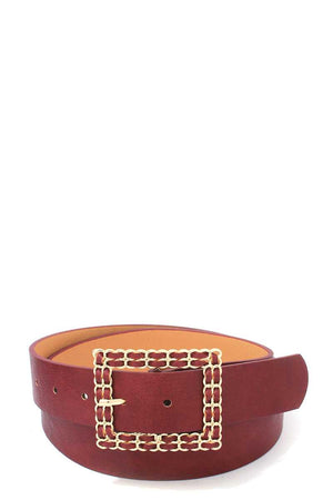 Square Shape Metal Buckle Pu Leather Belt