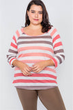 Plus Size Sheer Stripe Round Neck Top