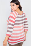 Plus Size Sheer Stripe Round Neck Top