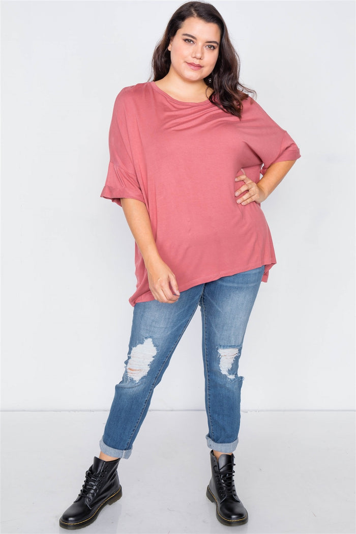 Plus Size Batwing Short Sleeve Drop-shoulder Top