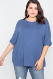 Plus Size Batwing Short Sleeve Drop-shoulder Top