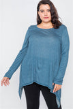 Plus Size Solid Shark Bite Raw Hem Top