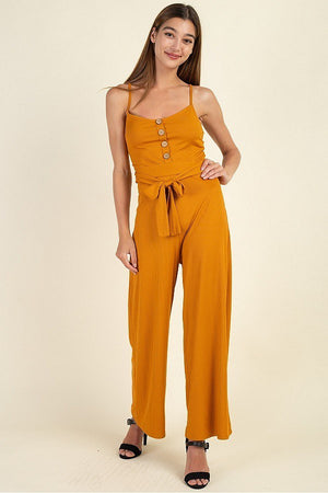 Waist Side Belt Rib Jumpsuit