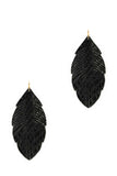 Trendy Genuine Leather Animal Skin Textured Leaf Drop Earring