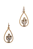 Two Tone Tear Drop Out Lined Cactus Dangle Earring