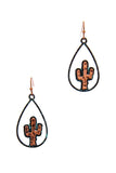 Two Tone Tear Drop Out Lined Cactus Dangle Earring