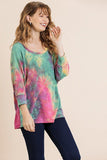 Tye Dye 3/4 Sleeve Round Neck Top