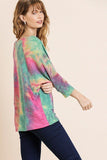 Tye Dye 3/4 Sleeve Round Neck Top