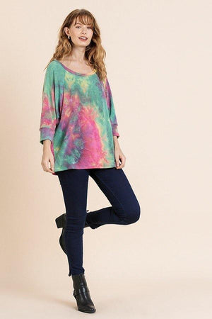 Tye Dye 3/4 Sleeve Round Neck Top